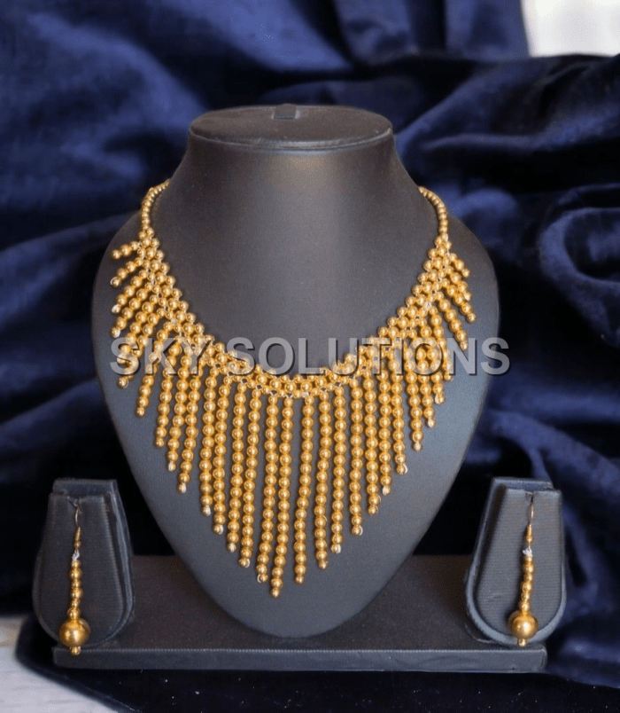 Beaded Waterfall Necklace Set - Golden Beaded Waterfall Necklace Set - Golden