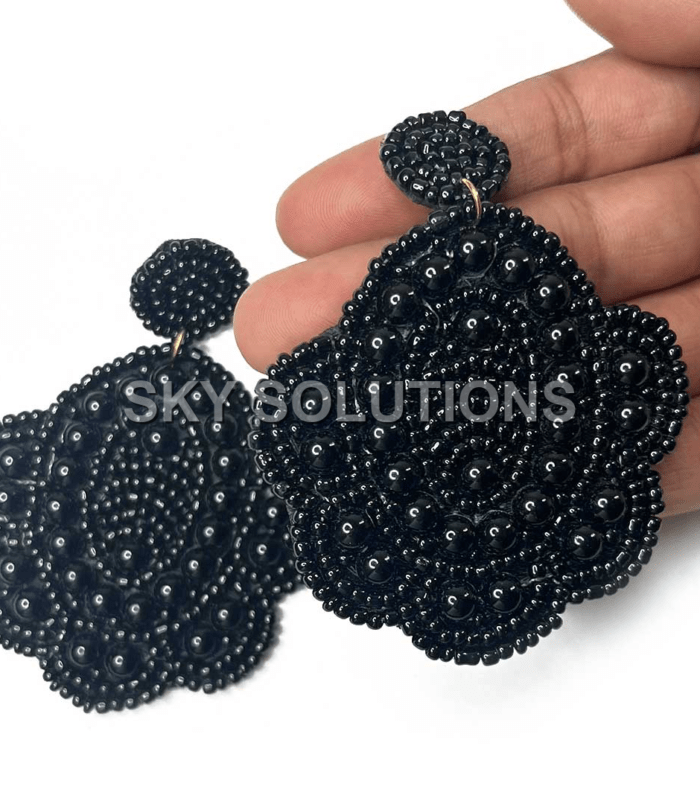 Black Color Flower Shape Earrings Black Color Flower Shape Earrings