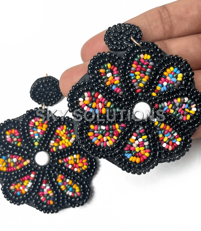 Black & Multi Color Flower Shape Earrings Black & Multi Color Flower Shape Earrings