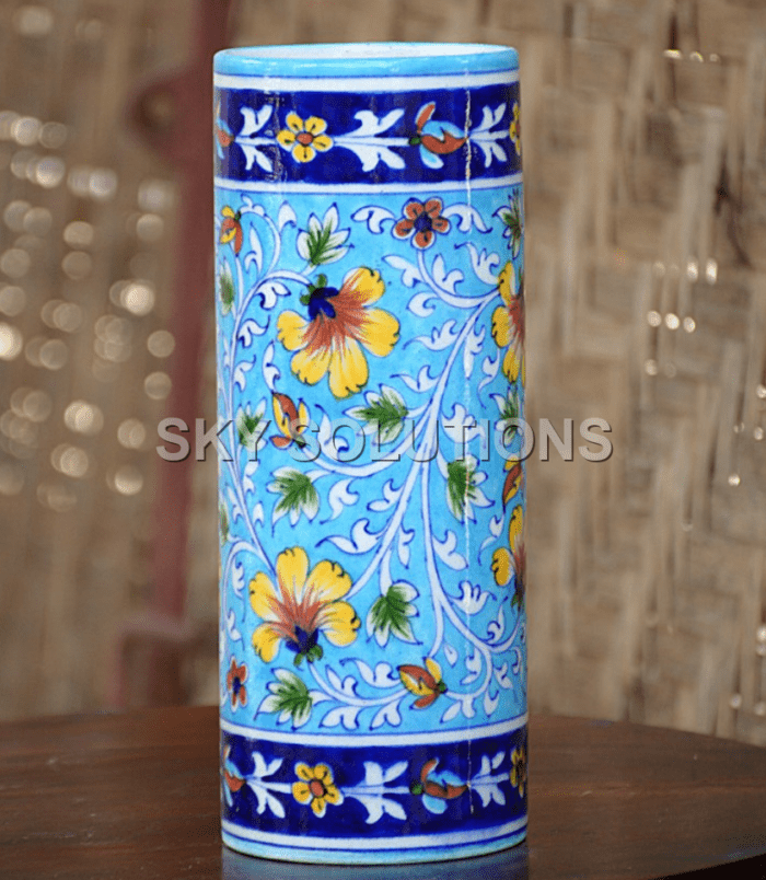 Blue Pottery Cylinder Vase Blue Pottery Cylinder Vase