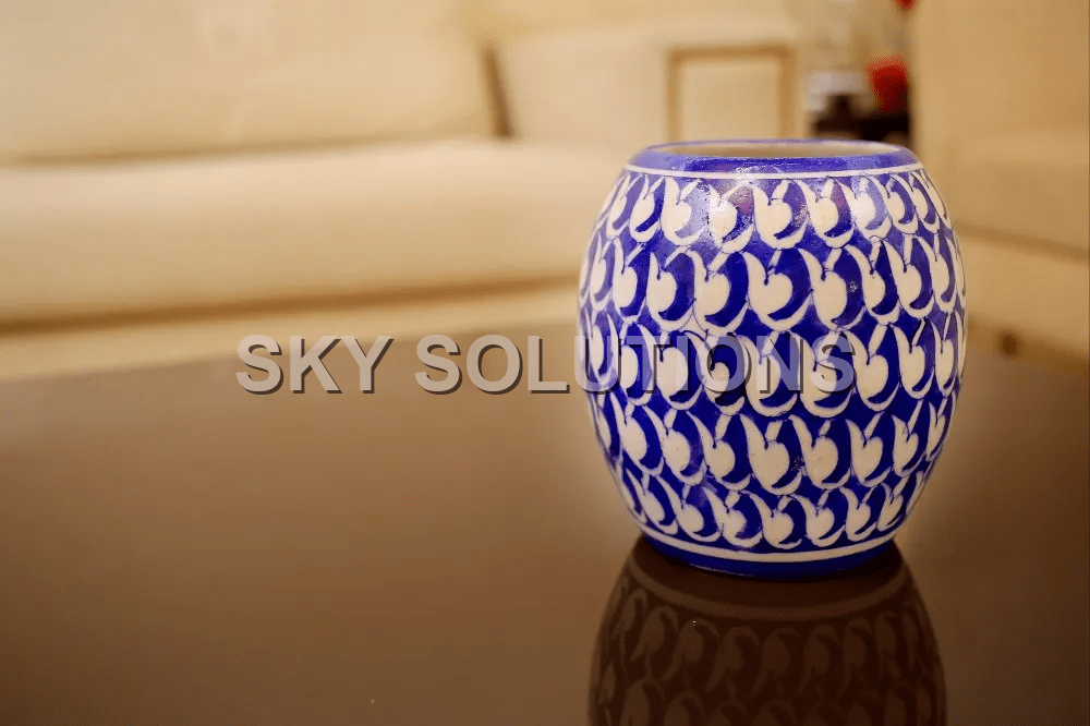 Blue Pottery Drum Vase Blue Pottery Drum Vase