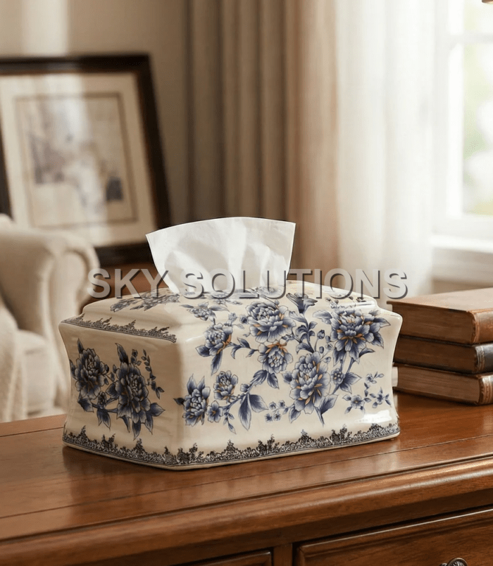 Blue Pottery Tissue Holder Bath Set-1