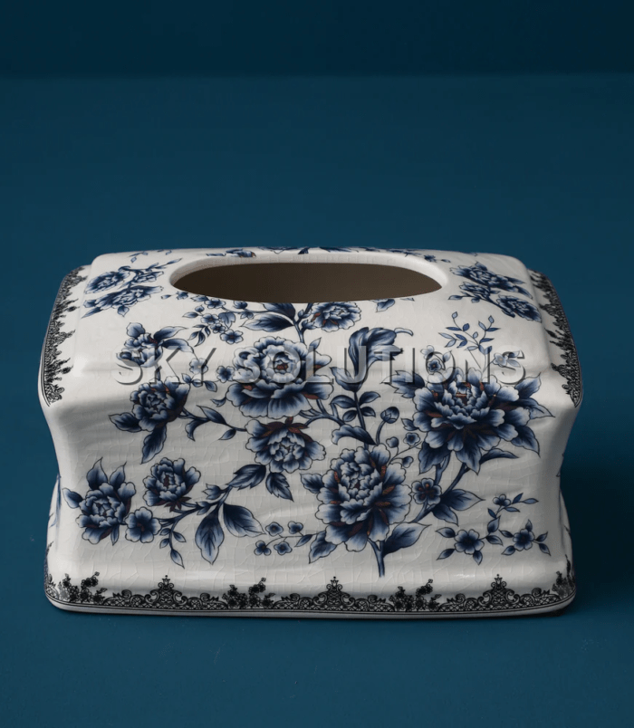 Blue Pottery Tissue Holder Bath Set