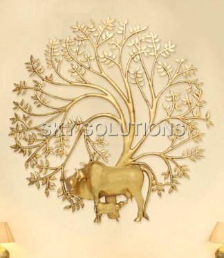 Brass Cow & Calf with Tree Wall Hanging