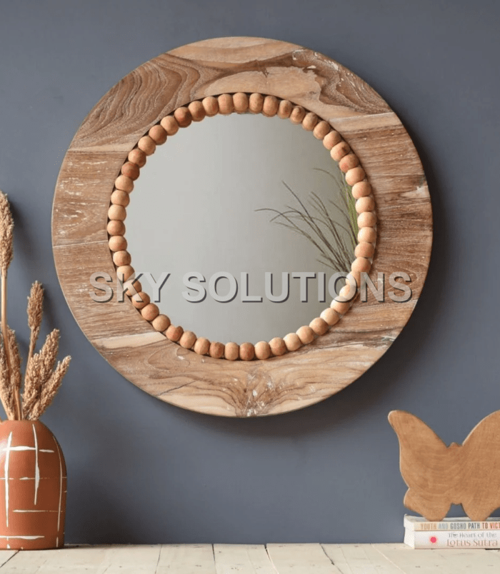 Distressed Wood Round Mirror Distressed Wood Round Mirror