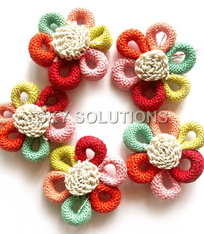 Mix Color Jute Flower for Trousseau Packing, Ready to use Flower Brooch Hamper for Decoration, Gift Wrapping Flowers Pack of 10-1