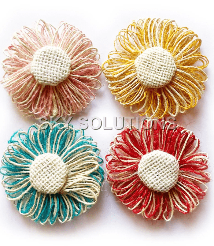 MultiColor Jute Flower for Trousseau Packing, Ready to use Flower Brooch Hamper for Decoration, Gift Wrapping Flowers Set of 10