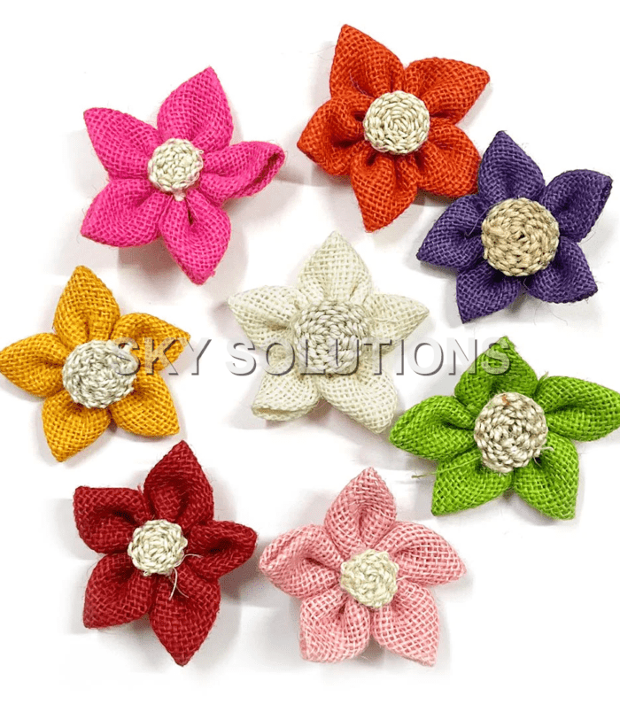 Star Shape Multi Color Jute Flower Set Of 10 for Wedding Decoration, Festive Decorations, Gift Pack Decoration & Floral DIY Art & Craft Making
