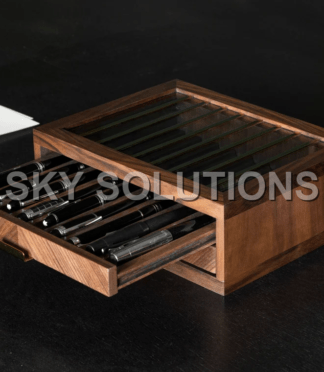 Walnut Wood Drawer Pen Stand