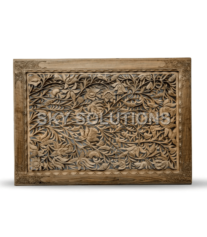 Walnut Wood Floral Jali Wall Panel
