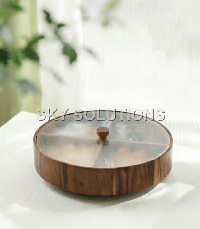 Walnut Wood Round Dry-Fruit Box Walnut Wood Round Dry-Fruit Box