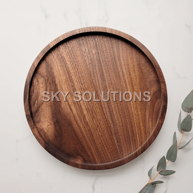 Walnut Wood Round Serving Tray Walnut Wood Round Serving Tray