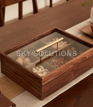 Walnut Wood Six-partition Dry-Fruit Box