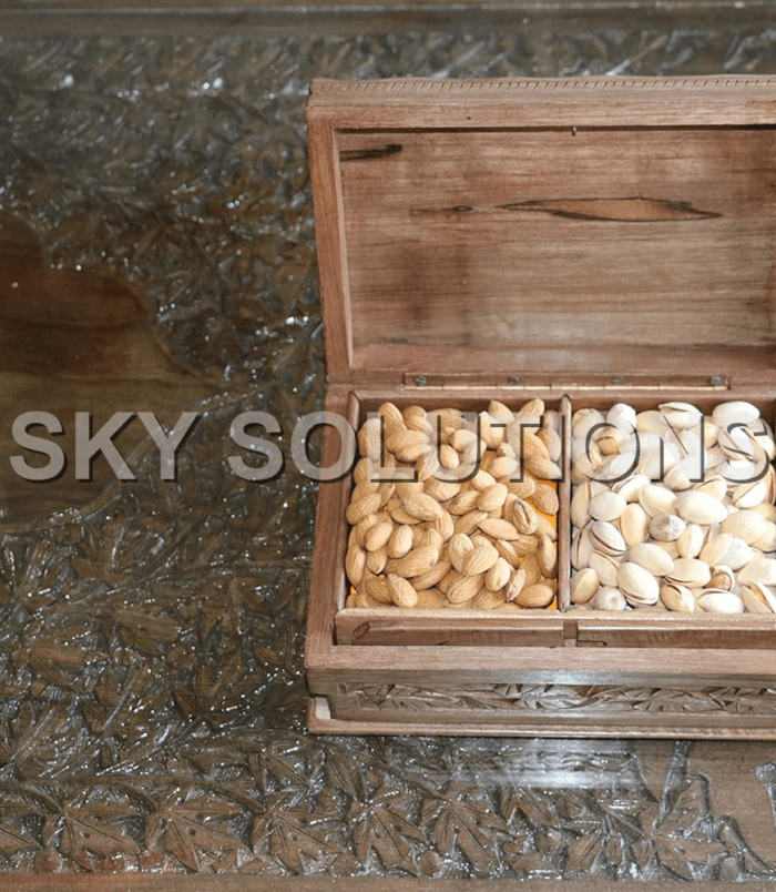 Walnut Wood Two-partition Dry-Fruit Box-3 Walnut Wood Two-partition Dry-Fruit Box-3