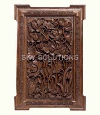 Walnut Wood Vase-of-Flowers Wall Panel